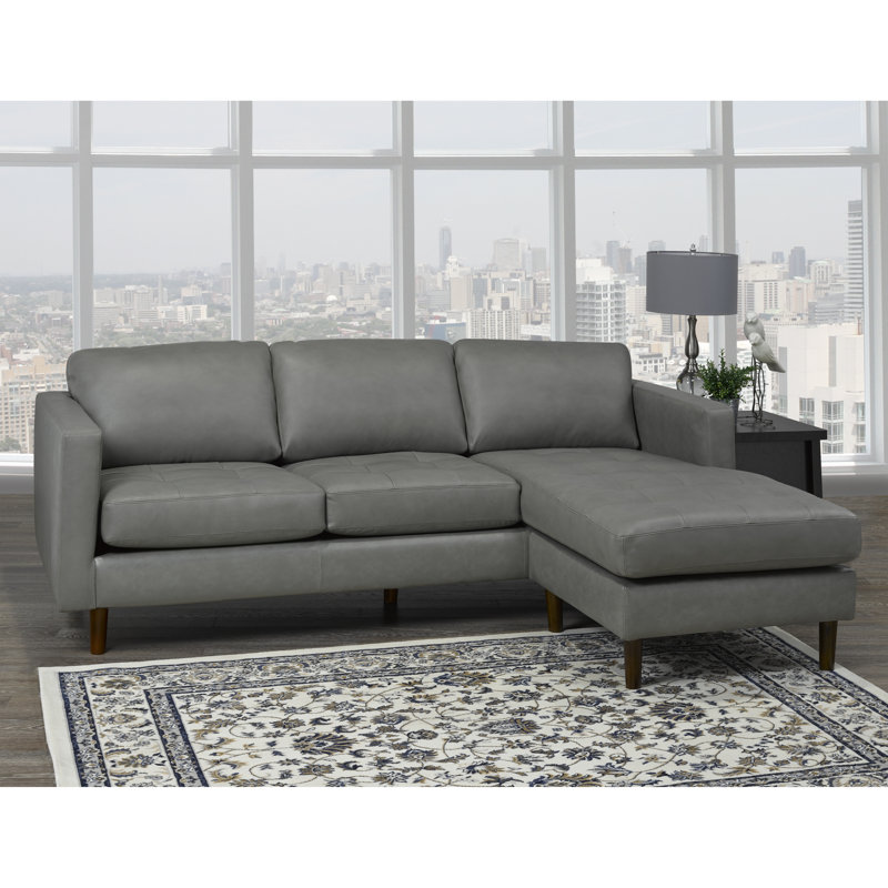 Canapé et méridienne en cuir véritable de 88 po de largeur Twyla, Gris