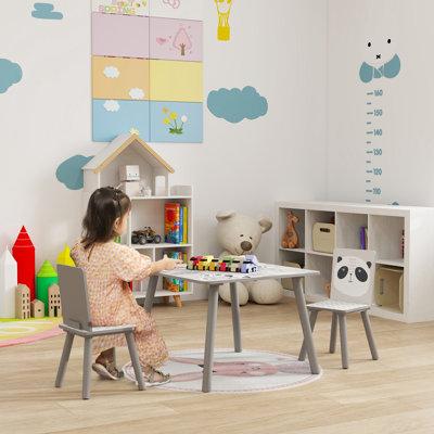 ZONEKIZ Kids Table and Chair Set Toddler Table with 2 Chairs 3 Pieces Grey