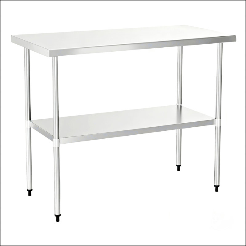 Table de travail commerciale en acier inoxydable avec tablette inférieure, durable et hygiénique pour les espaces de cuisine restreints