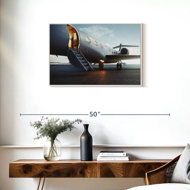 Avion privé de luxe, 46 po x 31 po, Cadre flottant blanc
