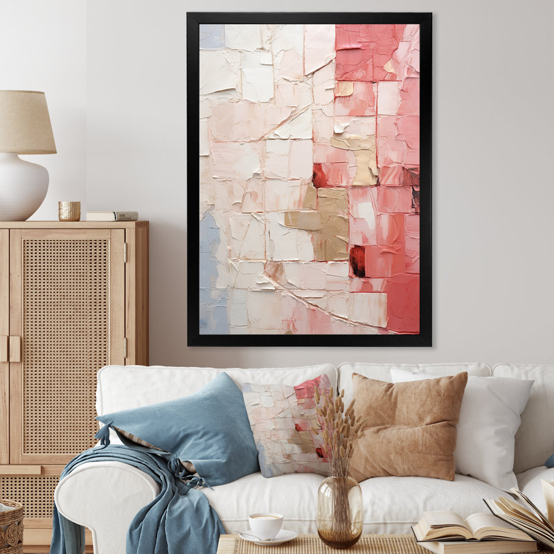 Minimalisme rose Poteries II - spirales abstraites, impressions sur toile, Cadre simple noir, H 32 po x l 16 po x P 1 po