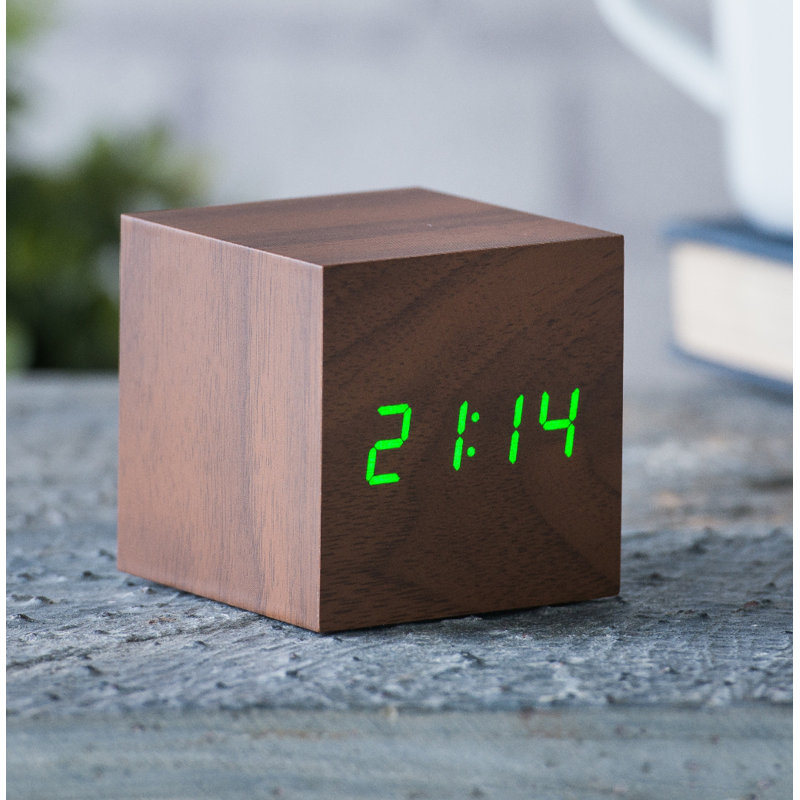 Digital Manufactured Wood Electric Alarm Tabletop Clock, Walnut/Green