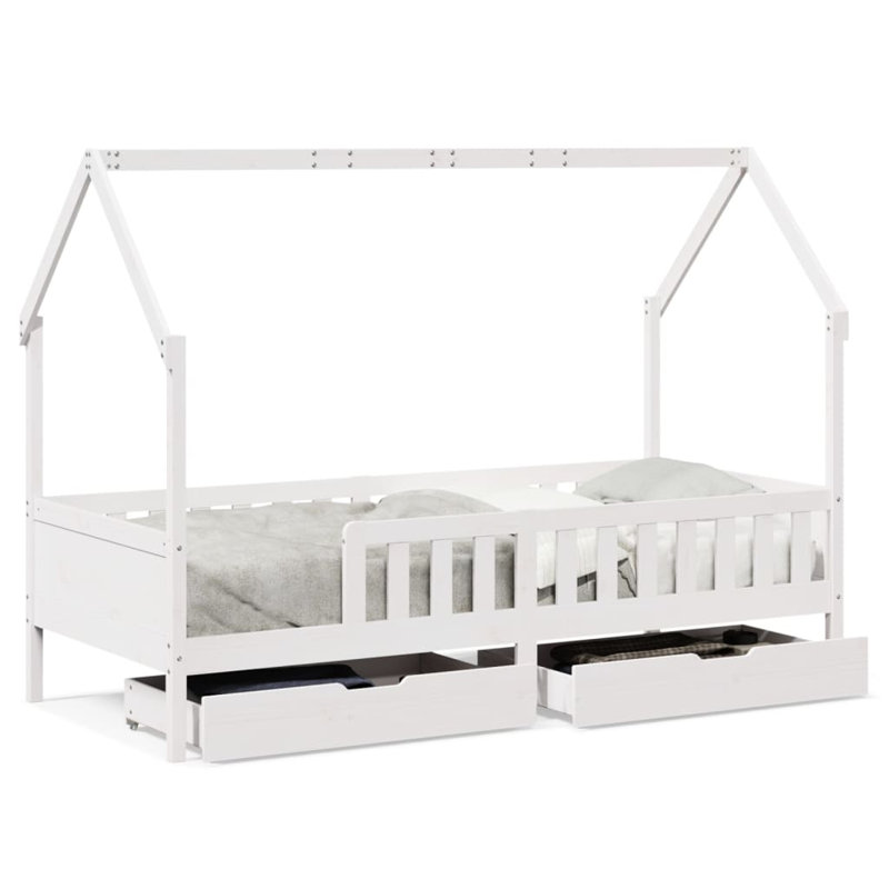 Ariane Standard House Beds with Trundle Included, 80 x 200 cm, White