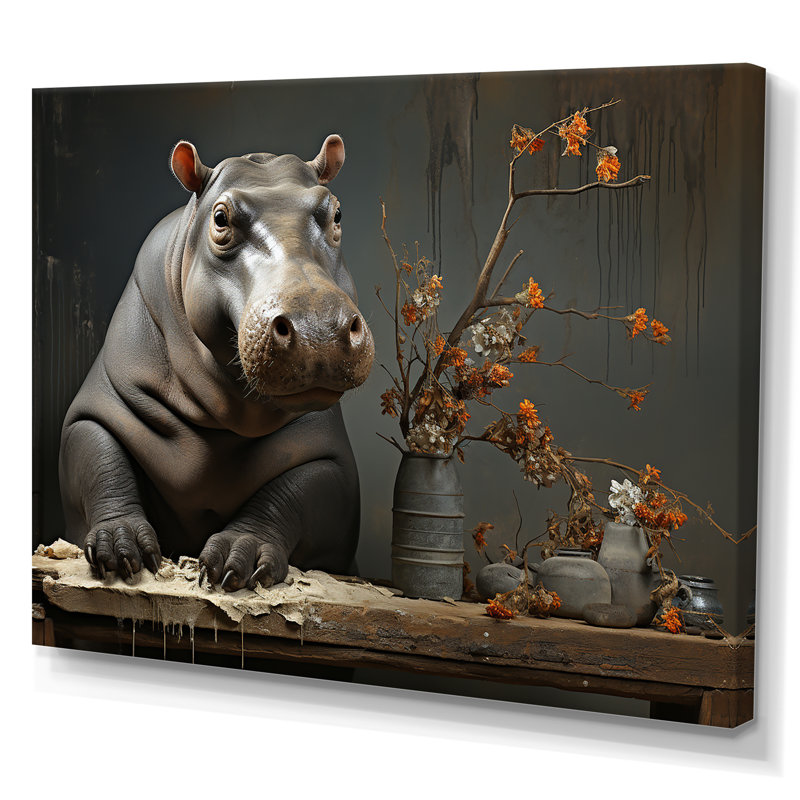 Rivers Guardian 1 - art mural hippopotame, Toile tendue, H 16 po x l 32 po x P 1 po