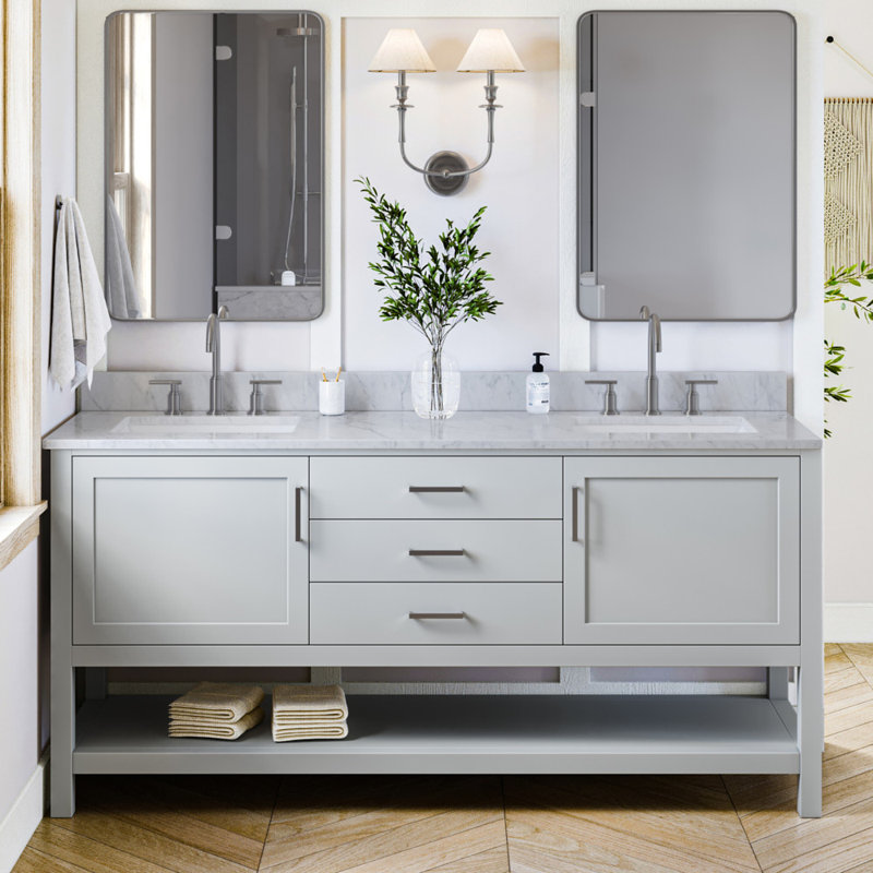 Bayhill 73'' W Double Vanity, Oval, Gray, 61"