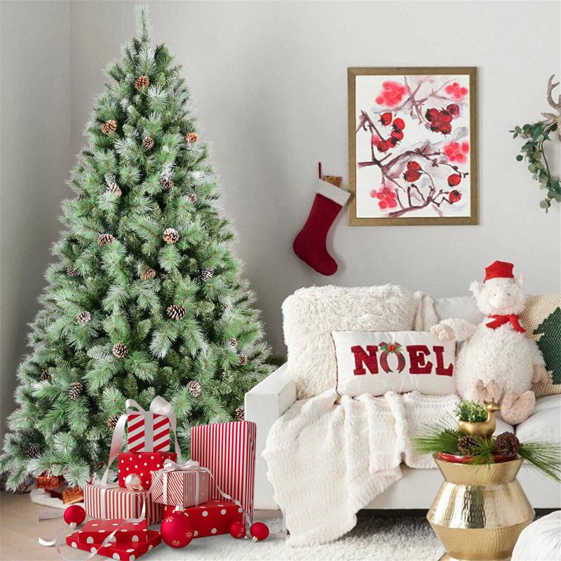Arbre de Noël 7,5 pi avec 92 pommes de pin - 1588 pointes, H 7,5 pi 