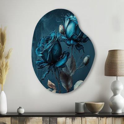 Rose bleue et blanche II - art mural asymétrique en forme de poire rose