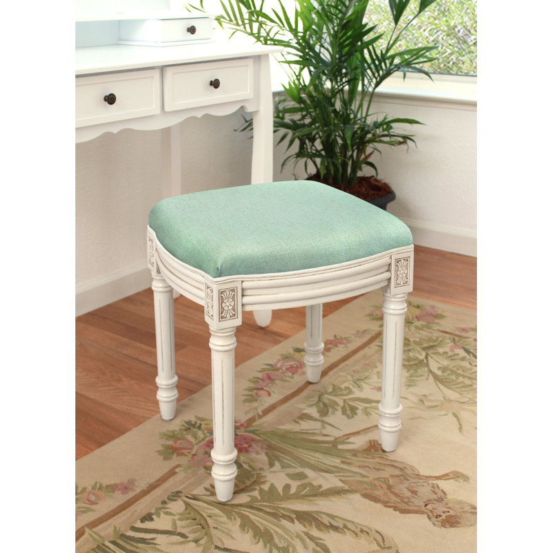 Tabouret de coiffeuse en bois massif Lonergan, Aigue-marine