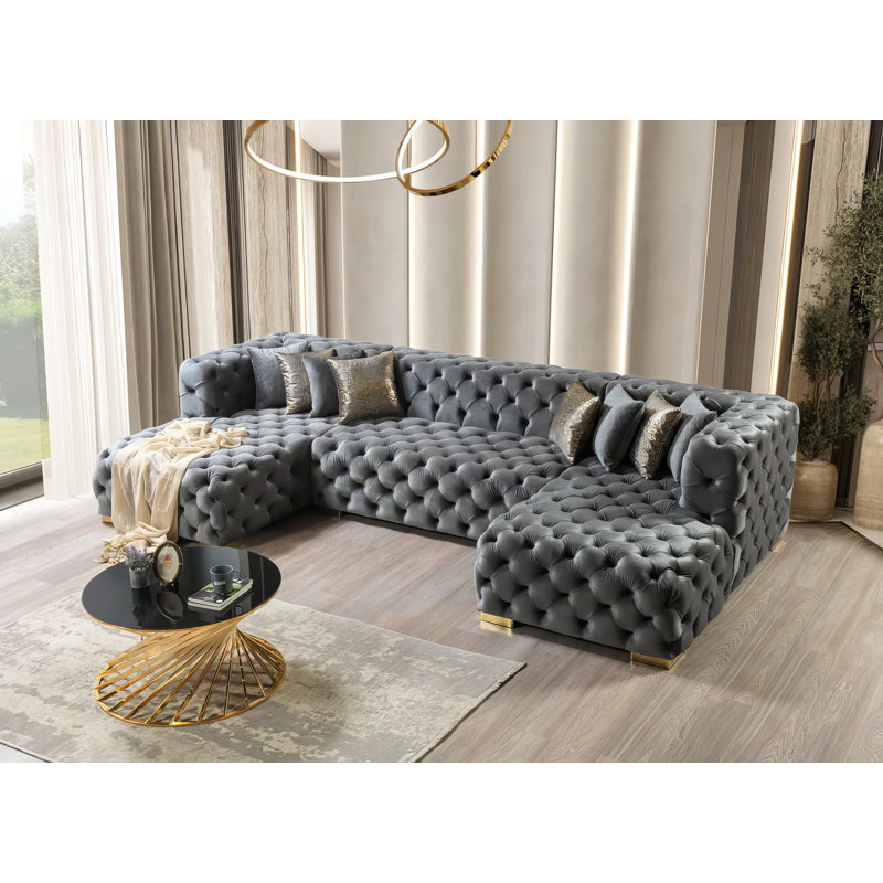 Canapé modulaire Madele, Velours gris