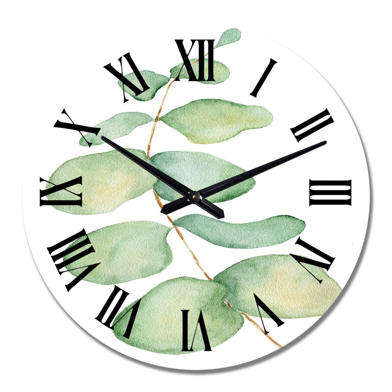 Branche d'eucalyptus sur blanc III - Horloge murale tropicale, Moyen