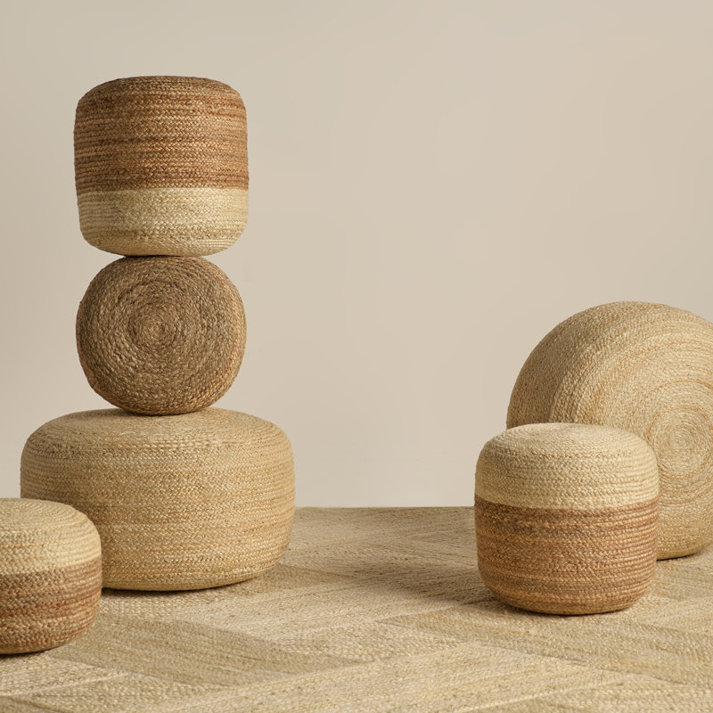 Repose-pieds rond 18 po Teele, Fibres naturelles blanches