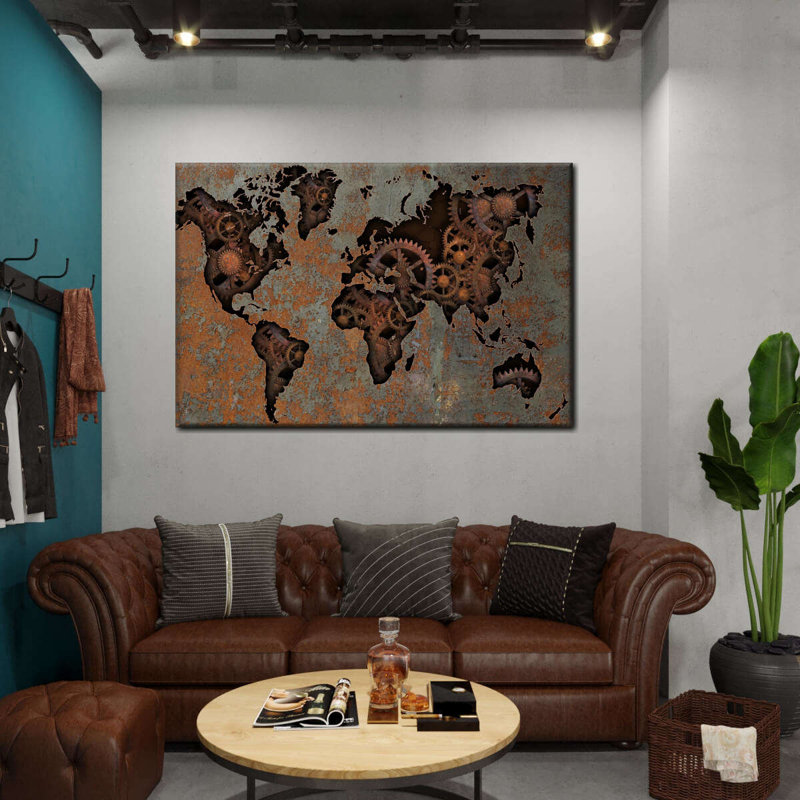 Steampunk World Map Canvas Print, 24" H x 36" W x 1.25" D