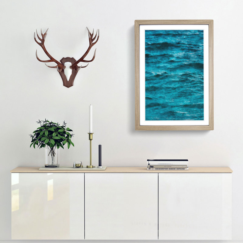 Edges Of The Sea - Single Picture Frame Painting on MDF, Oak Framed, 87cm H x 62cm W x 2cm D