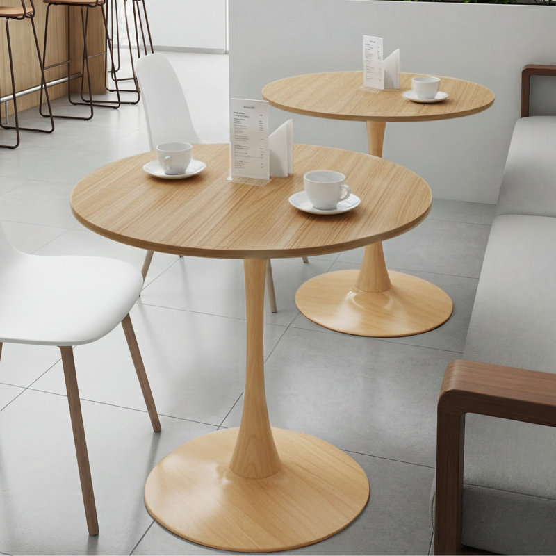 Table de salle à manger ronde, H 28,7 po x L 31,5 po x l 31,5 po, Chêne, Blanc