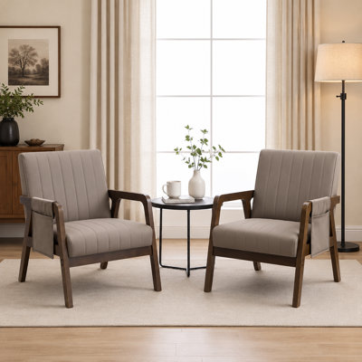Chaise d'appoint de style Mid-Century moderne avec pochette de rangement latérale, chaise longue rembourrée en similicuir avec structure en bois massif, fauteuil de lecture pour le salon, la chambre à coucher (ensemble de 2)