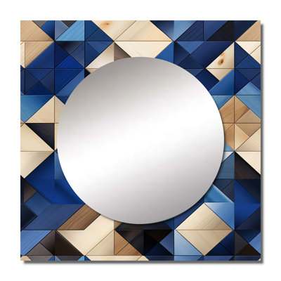 Beige And Blue Tiles Symmetry - Modern Square Mirror Wall Art For Bathroom