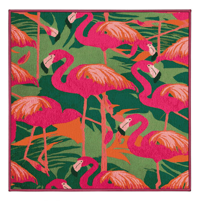 Washable Flamingos Hawaiian Area Rug