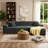 Upholstered 2-Piece Gray Faux Rabbit Fur Flannel Sofa With Pillows – All Foam Compressed And No-Assembly Modular Design-123144191
