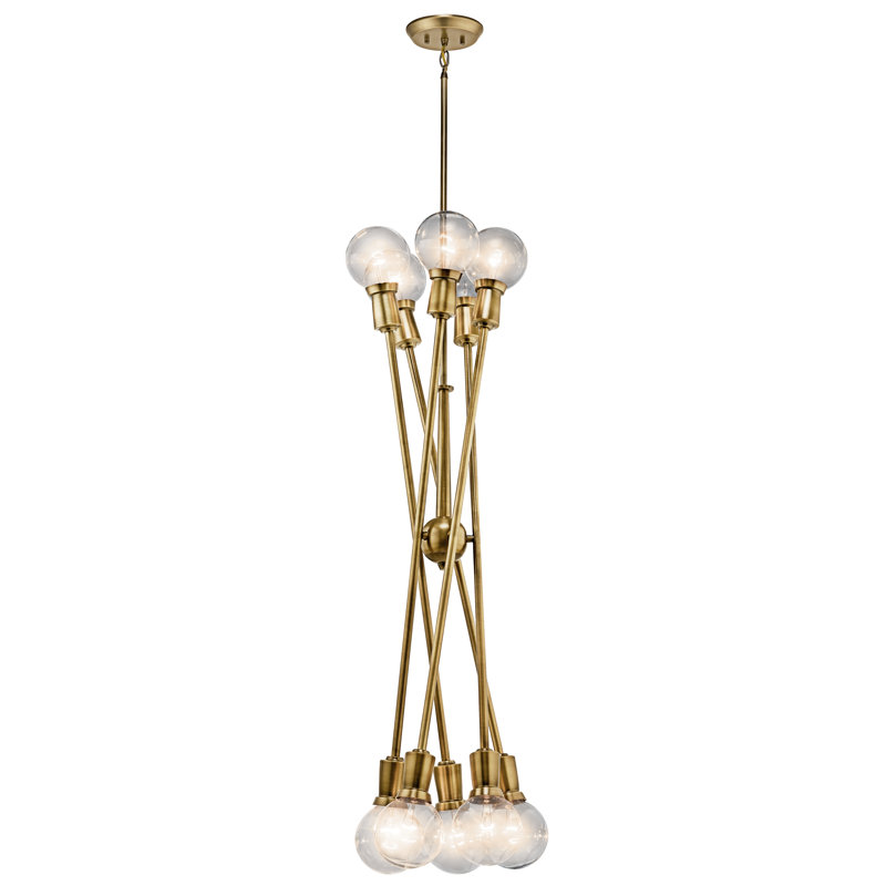 Lustre linéaire spoutnik moderne à 10 lumières Kyla, Laiton naturel