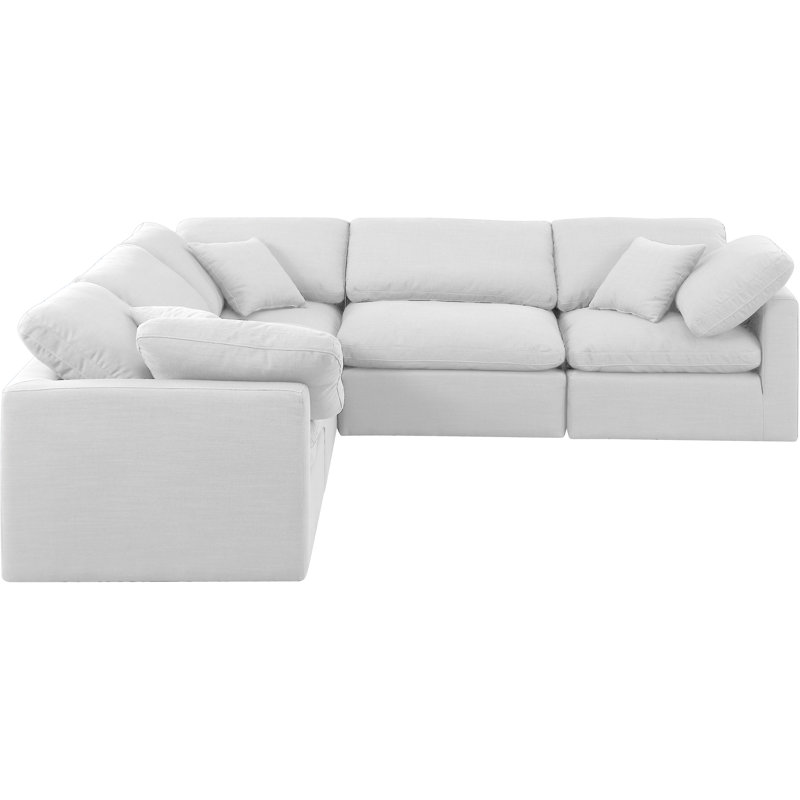 Canapé modulaire en coin 5 pièces Hinami, Tissu texturé en lin blanc