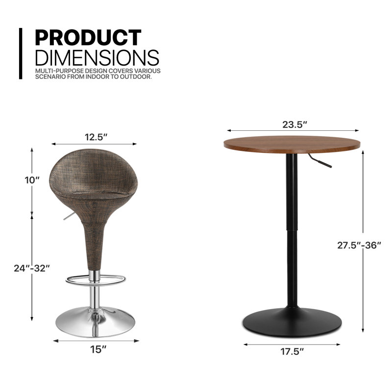Ensemble de salle à manger 3 pièces, H 36 po x L 23,5 po x l 23,5 po, Brun