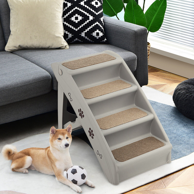 Tucker Murphy Pet ™ 4 marches pour chien pliant avec rail latéral sécuritaire pour l'intérieur et l'extérieur beige, gris