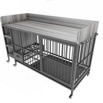 Large Pet Cage With Storage Rack, Drawers With Stainless Steel Food And Water Basin, Made Of Iron Frame And MDF Material, Sturdy, Exquisite, And Pract