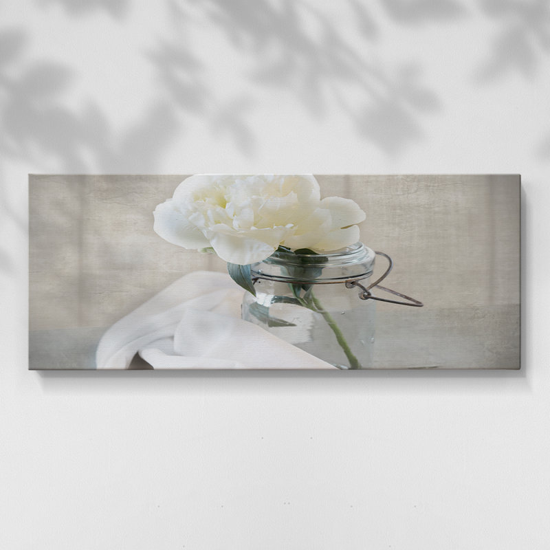 Mason Jar Bloom I- Gallery Wrapped Canvas -Ready to Hang, 12" H x 30" W