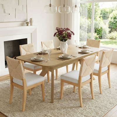 Ensemble de salle à manger extensible 7 pièces en chêne côtier avec chaises en corde tissée