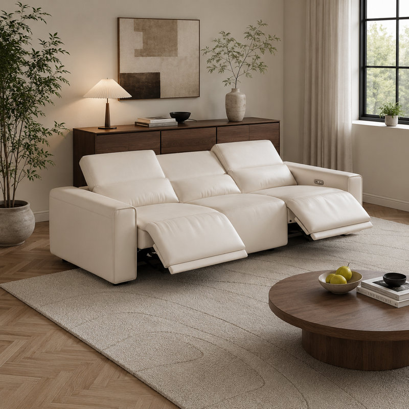 Canapé inclinable électrique Benjamin, 28.5" H x 107" W x 40.5" D, Beige