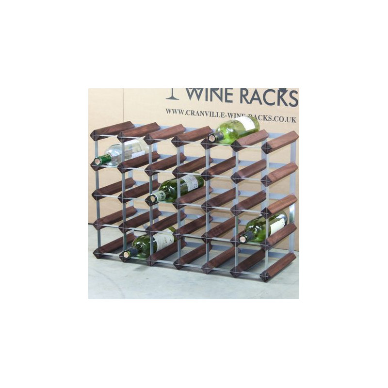 Felica 30 Bottle Floor Wine Bottle Rack, Dark Oak Stained Pine / Galvanised Steel