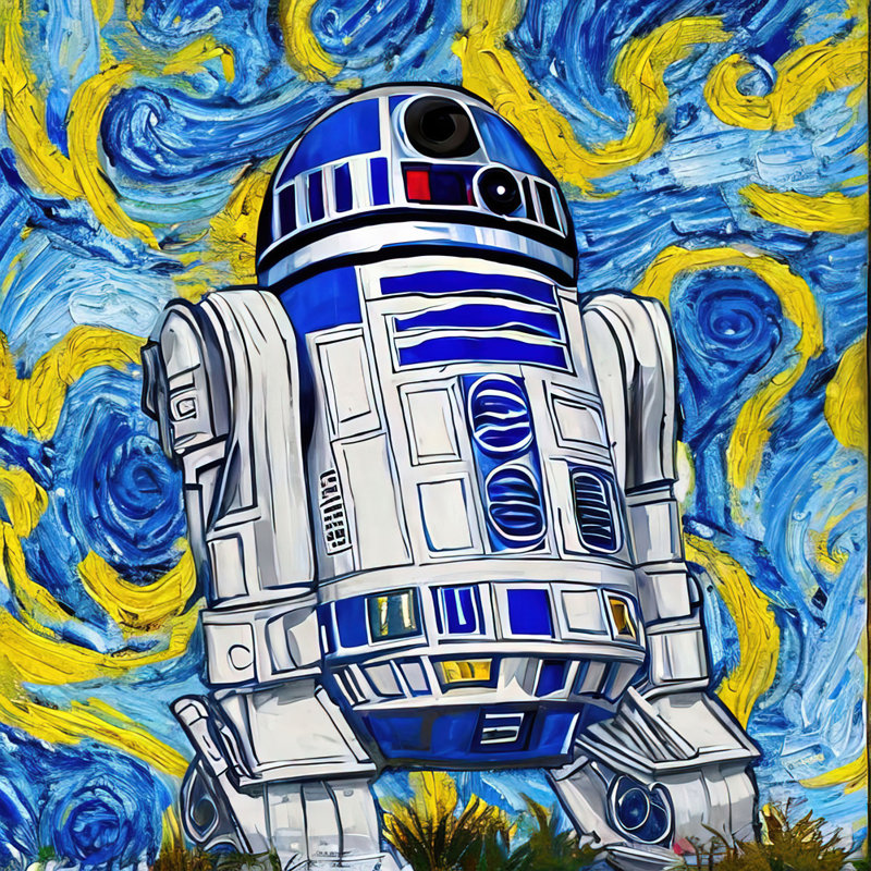 «R2D2 Two» par Stephen Chambers - peinture sur toile tendue, H 15 po x l 15 po x P 1,5 po
