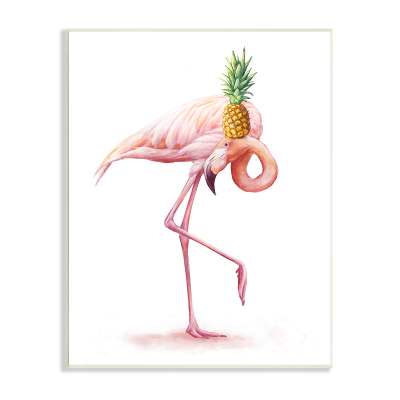 Ananas tropical, flamant rose, oiseau drôle, fruit, art mural par Ziwei Li, H 15 po x l 10 po x P 0,5 po