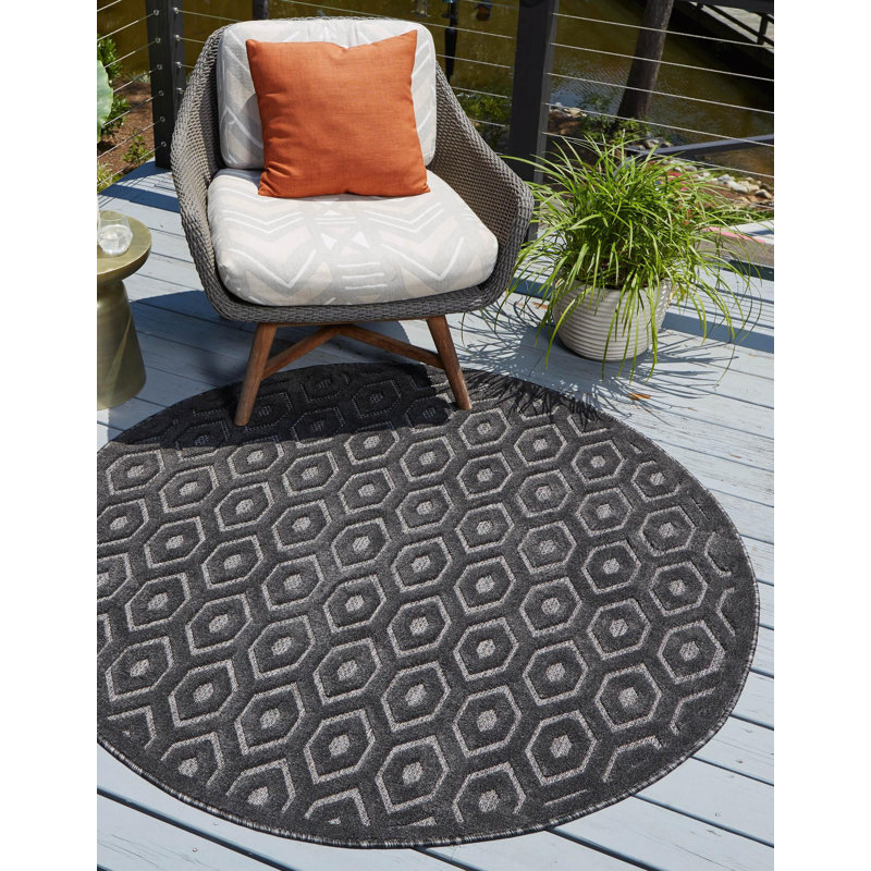 Tapis intérieur / extérieur gris anthracite Grindstaff, Rond 5 pi 3 po