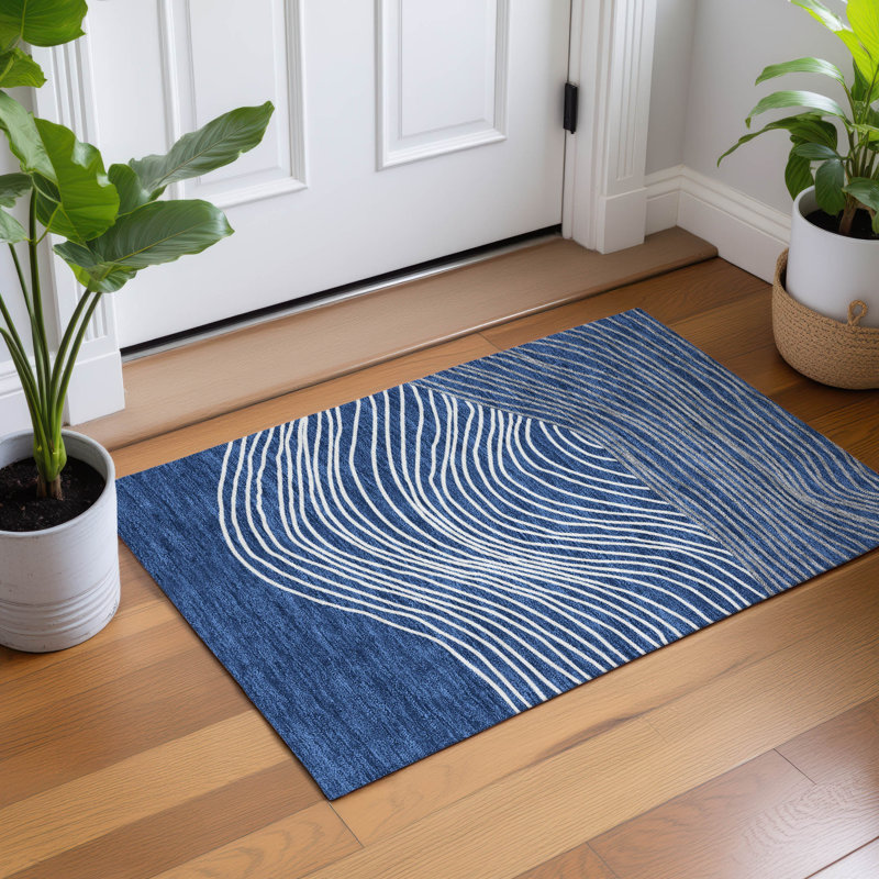 Machine Washable Indoor/Outdoor Bourkelands ACN2350 Stripes Rug, Rectangle 1'8" x 2'6"