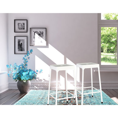 Tabouret de comptoir contemporain 2 places - métal avec finition thermolaquée blanche 2 couches