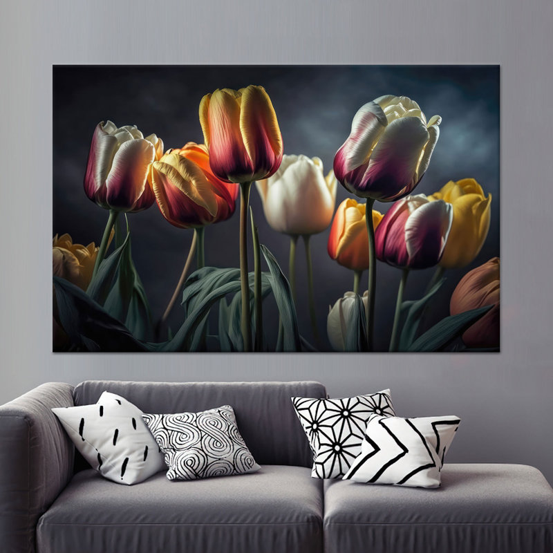 Impression sur toile de fleurs de tulipes élégantes: décor floral moderne, toiles à cadre noir 1P, 27,6 po H x 39,4 po l