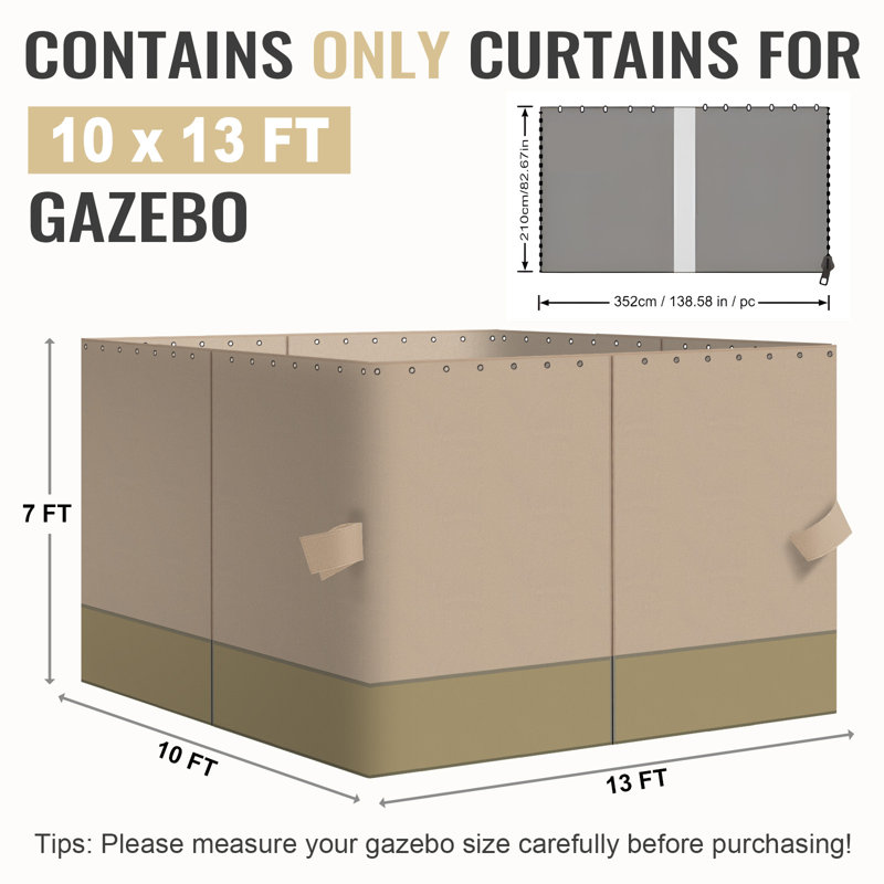 4-Panel Outdoor Gazebo Curtains, Sand Yellow/Khaki, 82.7" H x 120" W156" D