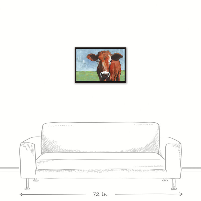 « big cow », reproduction de peinture à l’acrylique sur toile encadrée, H 32 po x l 48 po, Cadre brun