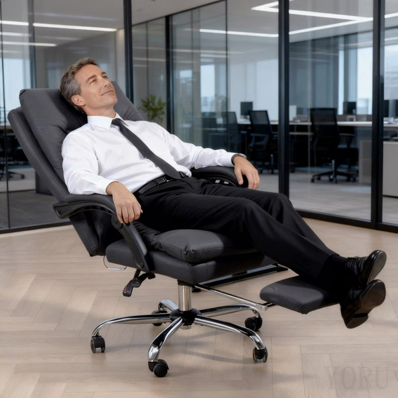 Microfibre Massage Office Chair, Heated Reclining Chair With Footrest, Dark Gray