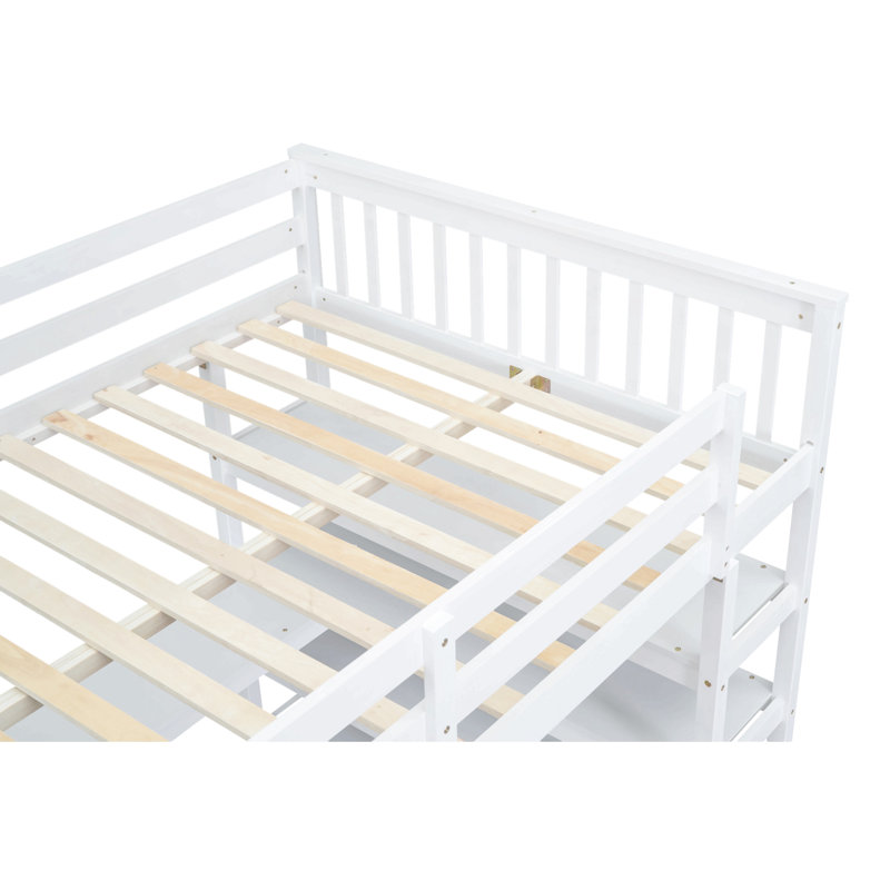 Lit mezzanine avec tablettes de rangement et bureau sous le lit, Lit double, Blanc