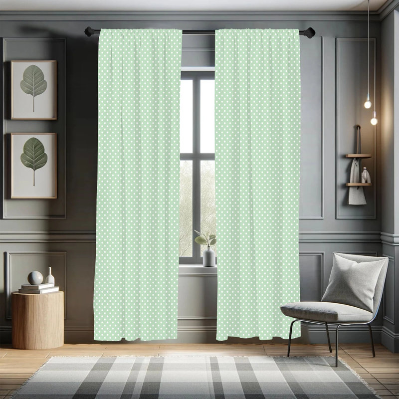 Mint Green and White Polka Dot Light Filtering Rod Pocket Curtain Panels