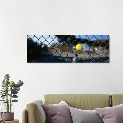 Close-up of a Tennis Ball Stuck in a Fence, San Francisco, California, USA 1 Piece Wrapped Canvas Panoramic Wall Art