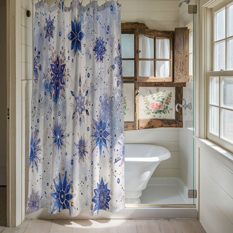 Snowy Blooms - Premium Shower Curtain, 74"H x 71"W