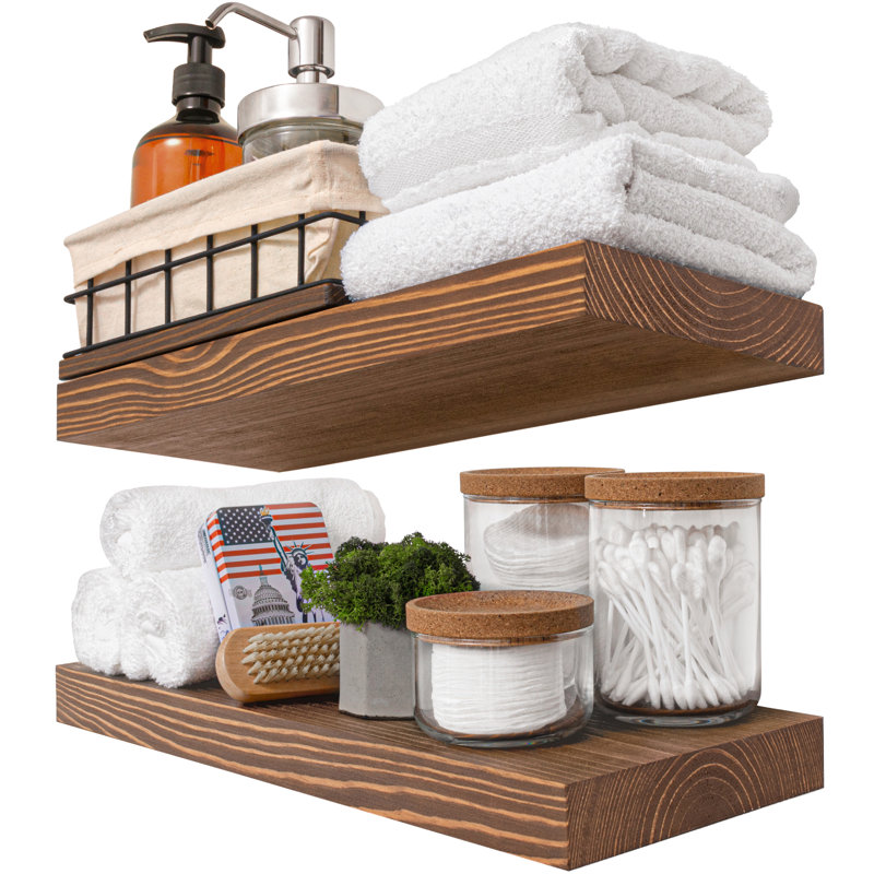 Solid Wood Floating Shelves, Wooden Shelves for Wall, Walnut, 1.2" H x 24" W x 6.7" D
