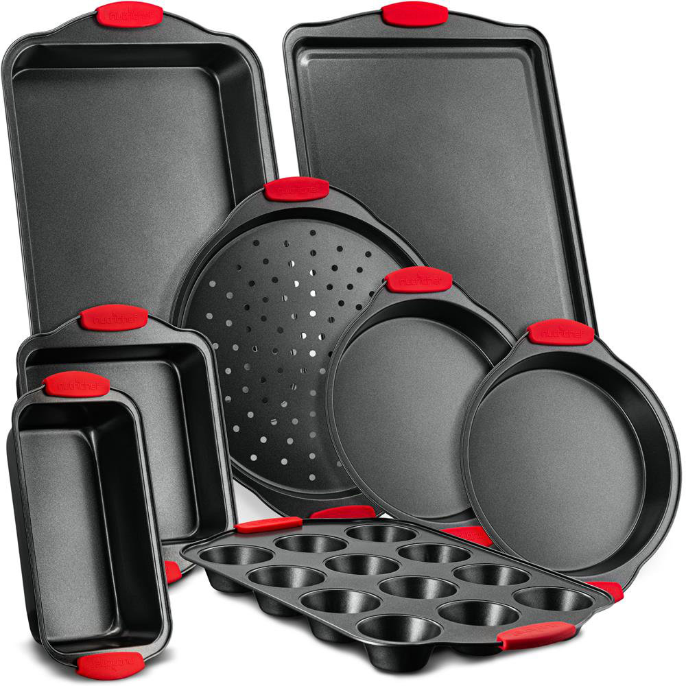 JoyTable Nonstick Bakeware Set - 15 PC Baking Tray Set With Silicone  Handles & Utensils - Oven Safe & Carbon Steel Cookie Sheets, Baking Pans,  Black