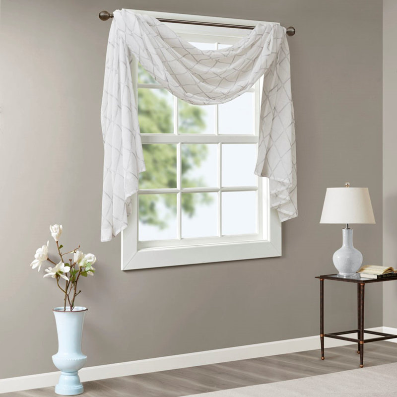 Écharpe de fenêtre transparente brodée diamant, Gris / Blanc