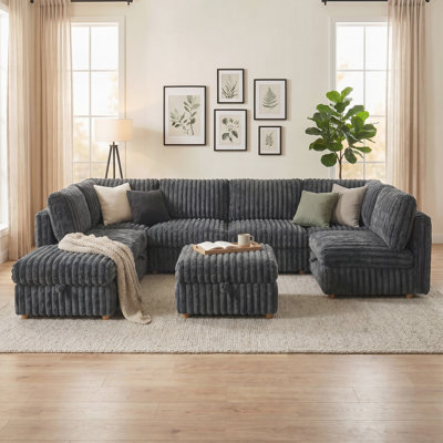 Armless Seat for Modular Sectional Sofa, Convertible Sofa Seat with Storage, Sleeper Sectional Sofa Set, Fabric Flexible Modular Combinations (8PCS)