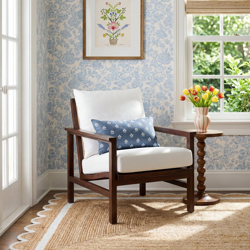 Kelle Upholstered Armchair, White/Natural