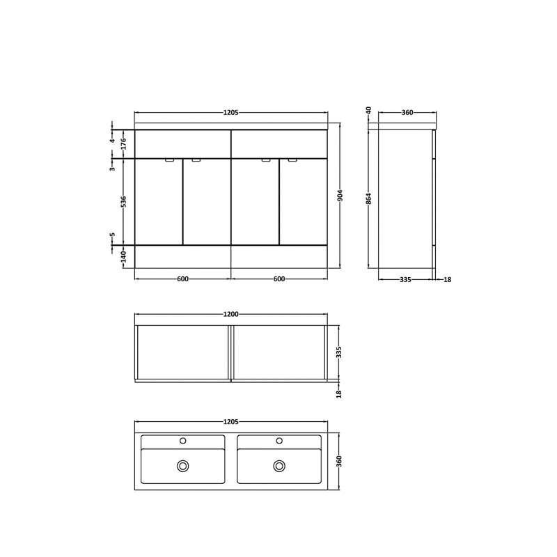 Fusion 1205mm Double Bathroom Vanity with Integrated Polymarble Basin, Gloss Grey Mist